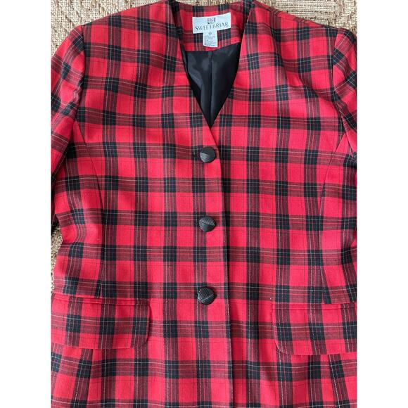 Vintage Red SWEETBRIAR tartan plaid blazer SZ 10 80s / 90s - Picture 3 of 8